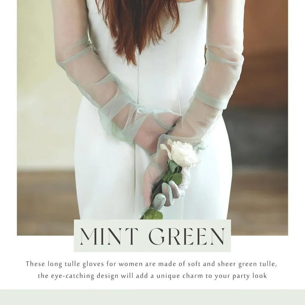 Women's Green Long Tulle Pearl Long Sleeves Gloves Bridal Party Prom Costumes